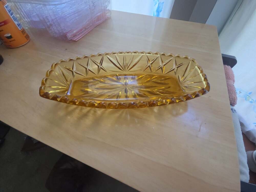 Vintage Hazel Atlas Amber Glass Star & Fan Prescut Relish Celery Dish